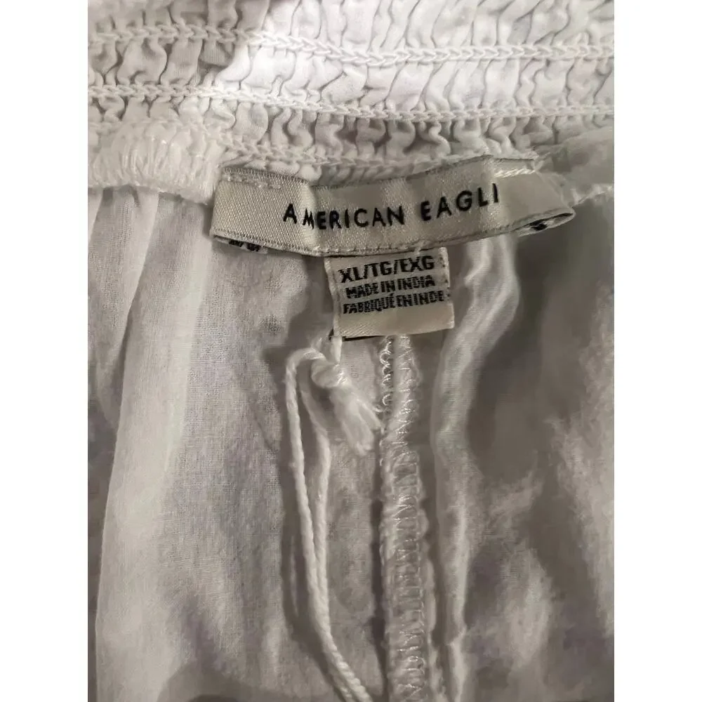 American Eagle White Eyelet Tiered Mini Skirt - Smocked High Waist Boho XL - Picture 5 of 5
